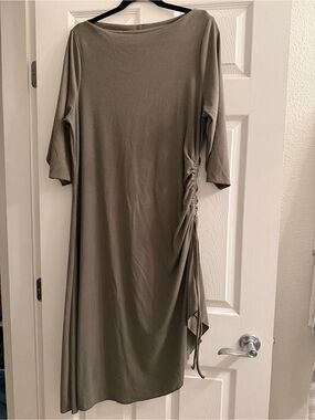 Torrid Dusty Olive 3/4 Sleeves Cinched Midi Asymmetrical Rib Dress Plus Size 2X